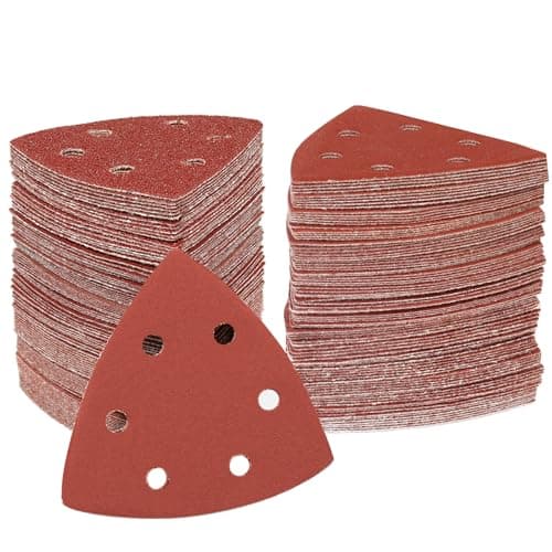 Image of STEBRUAM Delta-Triangle Sanding Sheets,Sanding discs 70 Pieces Detail Sander Pads 6 Holes Triangle Sandpaper 150 Grits Triangle Sanding Pads 93 x 93 x 93 mm Sander Sheets