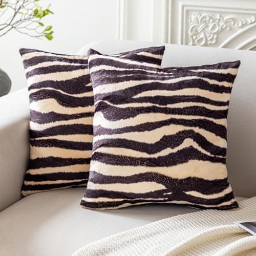 Image of CARRIE HOME Zebra Decor Animal Print Zebra Pillow Covers Soft Velvet Throw Pillows 18x18 Set of 2 Modern Farmhouse Home Decor for Bedroom Couch Sofa (No Pillow Insert)