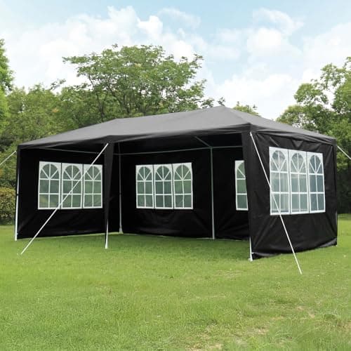 Image of Gazebo Marquee 6X3M Canopy Party Tent with Sidewall And Windows, Outdoor Gazebo Marquee Garden Wedding Party Tent Waterproof Patio Canopy for Sun Rain Shelter (6X3m Black(4 Side ）)