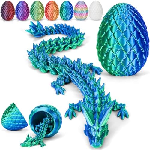 Image of Merrwon 3D Printed Dragon Egg with Dragon (28.5cm) Inside, 3D Printed Articulated Crystal Animals Easter Toys & Decor, Unique Easter Gift for Kids, Teens, Adults, Collectors, Laser Dark Green
