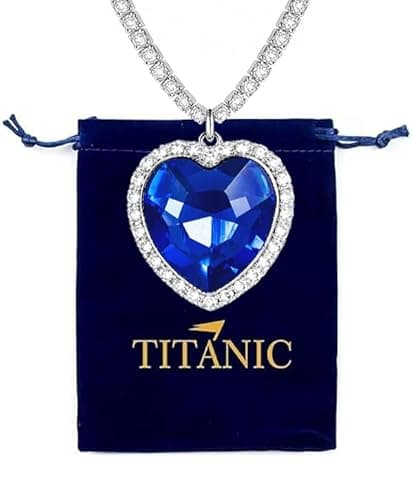 Image of Mingkeda Titanic Heart of the Ocean Necklace Love Heart Pendant Necklace Forever Sapphire Pendant Shining Crystal Zircon Jewelry Gifts for Women (Blue)