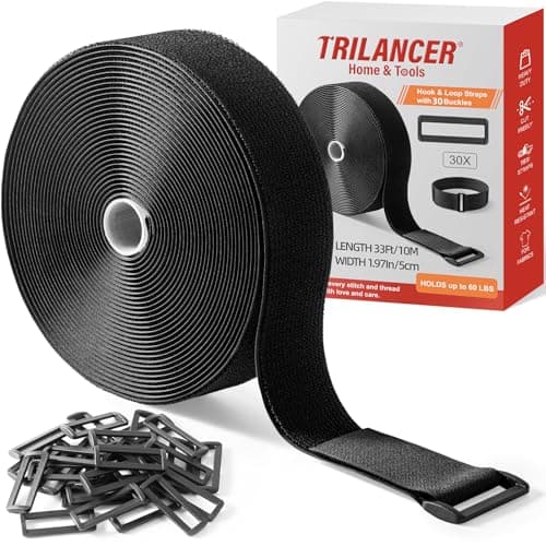 Image of Trilancer 5cm x 10m Heavy Duty Hook and Loop Straps with 30 Buckles – Adjustable, Cut-to-Length, Reusable Cinch Straps for Securing Cables, Hoses, Pipes, and More