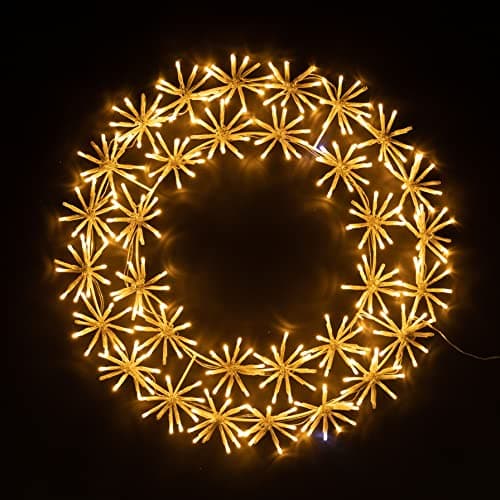 Image of SHATCHI 60Cm Starburst Wreath Shape Silhouette with 320 Warm White LEDs Twinkling Micro LED Lights Christmas Display Indoor and Outdoor Window Wall Decorations