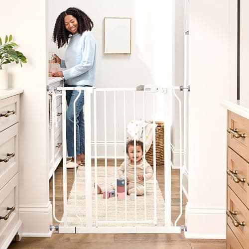Image of Regalo Safety 91.4cm Extra Tall Baby Gate for Doorways & Bottom of Stairs, Fits Openings 73.6-90cm (Extension Included), Pressure Mounted for Babies, Toddlers & Pets