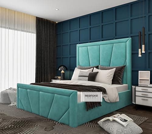 Image of Upholstered Ottoman Storage Bed | King Size Bed with Storage | Velvet Double Bed Frame | Bed Frames (Teal Plush Velvet, 3FT Single)