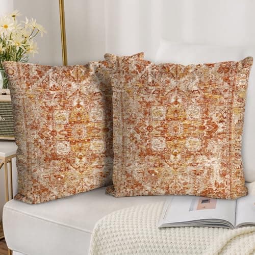 Image of HZYKDWD Boho Cushion Covers 45x45 cm Set of 2,Boho Vintage Carpet Pattern Antique Ethnic Decor Double Sided Pattern Throw Pillow Covers Soft Pillow Case Living Sofa Room Bed Square Pillow Cover