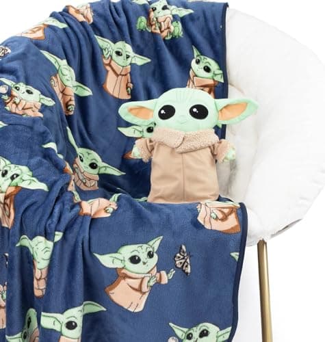 Image of Jay Franco Star Wars The Mandalorian Grogu Plush Mini Pillow Buddy & 130 x 150cm Fluffy Throw Blanket Set - Kids Super Soft 2 Piece Baby Yoda Cuddle Set