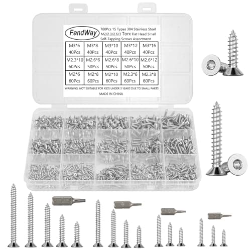 Image of 760 Pcs Torx Self Tapping Screws 304 Stainless Steel,M2 2.3 M2.6 M3 Small Wood Screws Kit,Flat Head Torx Security Anti-Theft Screw,Countersunk Self Drilling Sheet Metal Screw Star Drive.