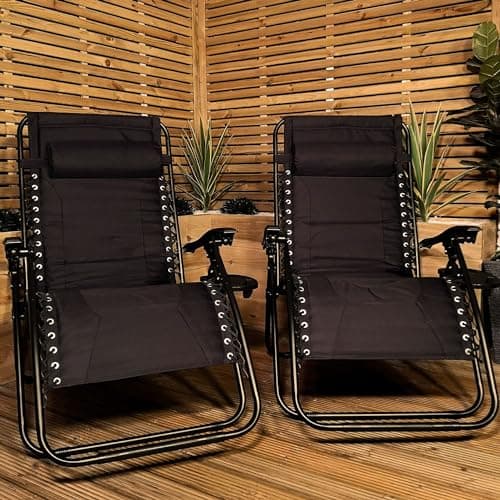 Image of Samuel ALEXANDER Set of 2 Luxury Padded Multi Position Zero Gravity Garden Relaxer Chair Lounger in All Black
