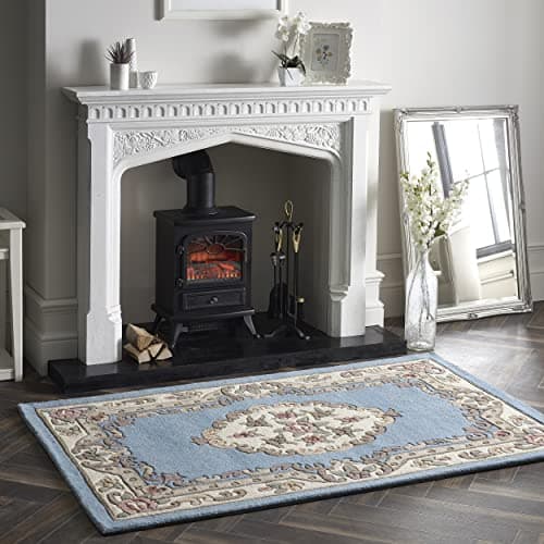 Image of Lord of Rugs Lotus Premium Traditional Rug Aubusson Wool Heavy Thick Floral Hand Tufted Classic Rug Blue Medium 120x180 cm (3'11''x5'10'')