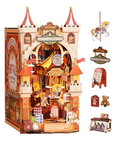 Image of Rolife Book Nook for Adults, Fairytale Amusement Park 3D Puzzle Booknook Diorama with Lights, DIY Miniature House Kit for Desk Bookshelf Decoration, Creative Christmas Birthday Gift