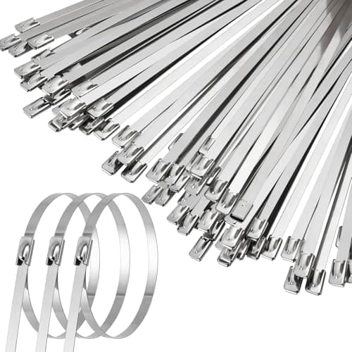 Image of SHOWY SKY 100 Pcs Metal Cable Ties, 304 Stainless Steel Zip Ties Heavy Duty 4.6x300mm 270LB Rustproof Metal Tie Wraps for Bundling, Gardening, Exhaust Repair, Outdoor