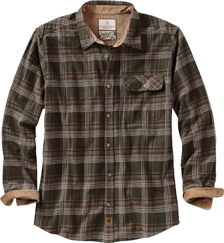 Image of Legendary Whitetails Mens Buck Camp Flannel Button Down Shirt, Forest Plaid, L EU