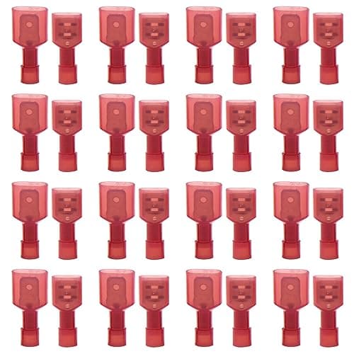 Image of Yosawa 100-Pieces Nylon Fully Insulated Male/Female Spade Wire Crimp Connectors,Quick Disconnects Wire Terminals Connector Assortment Kit AWG 22-16 Red (NLGMH)