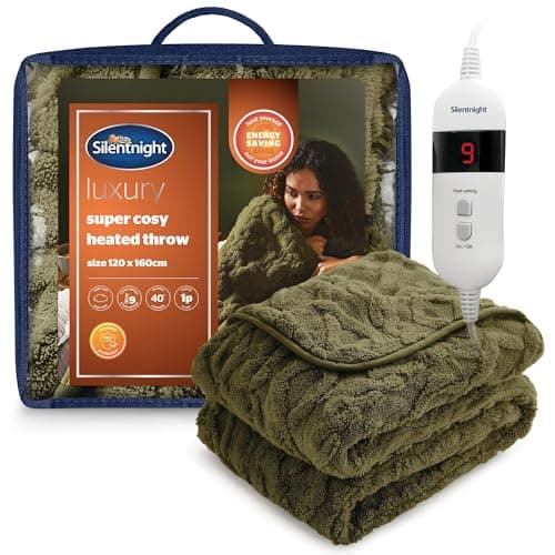 Image of Silentnight Luxury Super Cosy Heated Throw - Snuggly Soft Knit Jacquard Fleece Electric Blanket for Sofa Bed with 9 Heat Settings - Fast Heat-up and Safe Shut Off - Machine Washable - 120x160cm, Olive