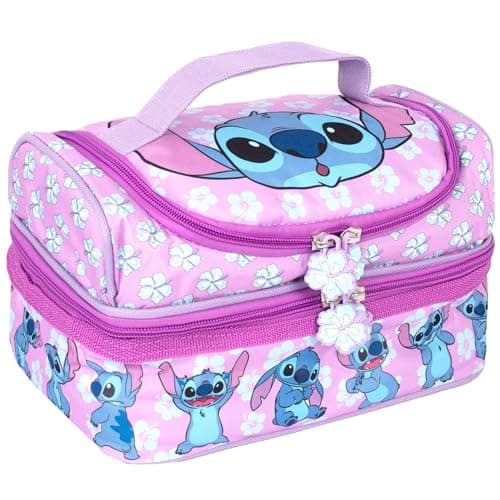 Image of Disney Stitch Multi-Compartment Lunch Bag for Kids School Thermal Insulated Double Decker Food Carier for Girls