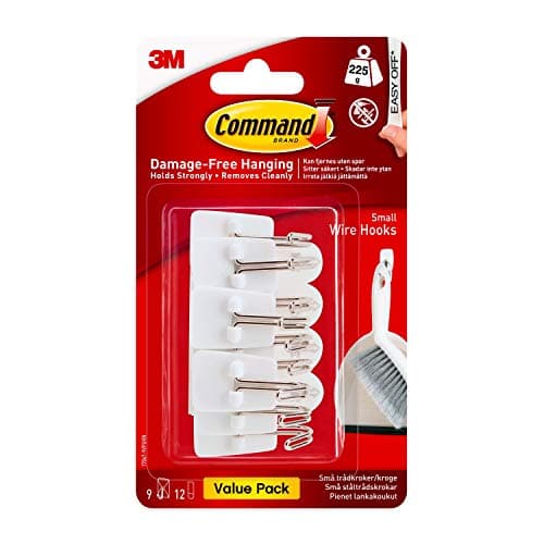 Image of Command Small Wire Hooks, White, Value Pack of 9 Hooks and 12 Adhesive Strips - Suitable for Hanging Kitchen Utensils up to 225 g