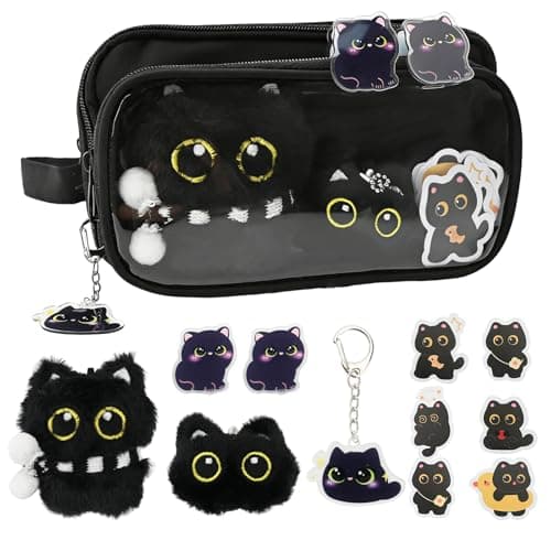 Image of Black Cat Pencil Case,Large Capacity Detachable Multi-Layer Pouch with Zipper,Kawaii Stationery Organiser for School,Office,Kids & Teens,Cute Cats Theme Stationery Gifts for Girls & Boys (Black Cat)