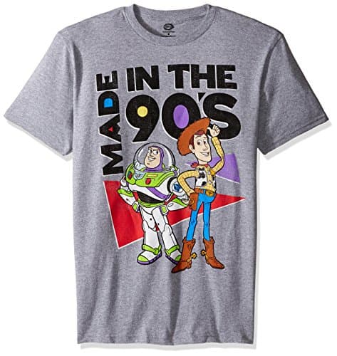 Image of Disney Men's Toy Story Made in The 90s Short Sleeve T-Shirt, Heather Grey, S