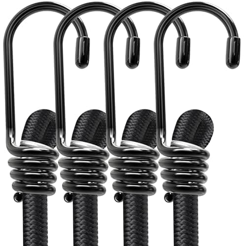 Image of Bungee Cords with Hooks 70cm Pack of 4 Latex Made Heavy Duty Weatherproof & UV - Resistant Elastic Bungee Straps – Ideal for Securing Luggage, Camps, Tarps, Furniture, Wheelie Bin Lid Cover