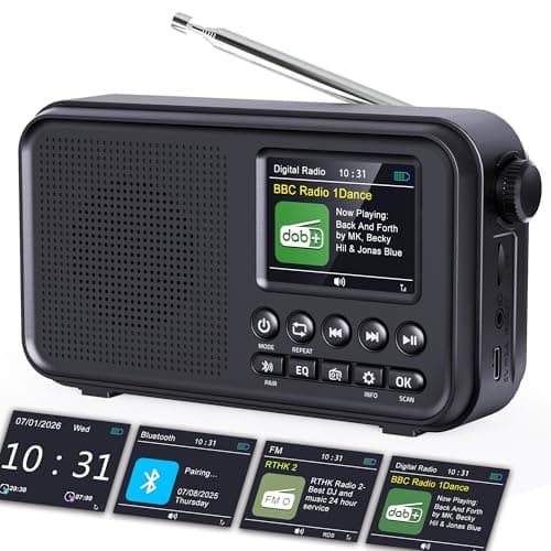 Image of ROCAM DAB Radio Portable with Bluetooth 5.0 & Hi-Fi Speaker, 3000mAH Rechargeable Battery Radio, Mains Powered Digital Radio, 2.4" Display, 40 Presets Stations, Dual Alarms, TF Card Support, EQ Modes