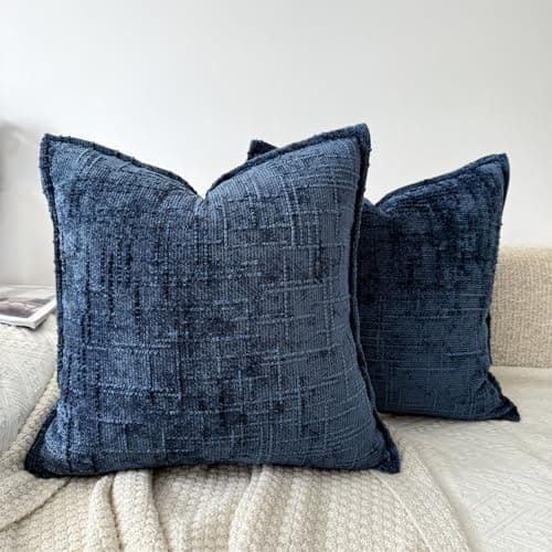 Image of OYIMUA Chenille Cushion Covers 45 x 45 Navy Set of 2 Sofa Decorative Pillows 18x18 Soft Square Cushion Cover Modern Farmhouse Home Throw Pillow Covers