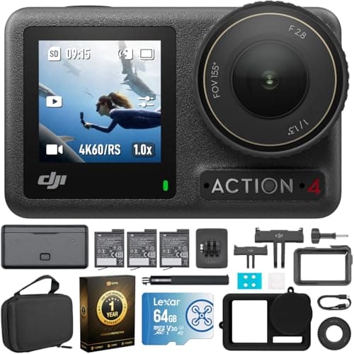 Image of DJI Osmo Action 4 Adventure Combo - 4K Waterproof Action Camera with Battery Case Bundle with Lexar 64GB Memory Card, Protective Case, Carrying Case and 1 YR CPS Enhanced Protection Pack