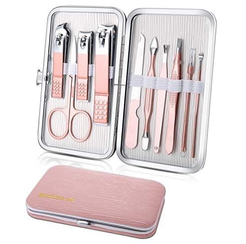 Image of Manicure Set 10pcs Professional Nail Clippers Kit Pedicure Care Tools-Stainless Steel Grooming Tools for Travel (Pink)