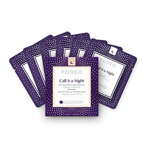 Image of FOREO Call it a Night UFO Activated Facial Mask for Dryness & Fine Lines, 7 pack, Revitalizing & Nourishing, Ginseng & Olive Oil, Clean Formula, Cruelty-free, Compatible with all UFO devices