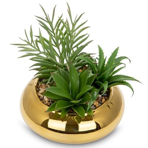 Image of Briful Artificial Succulent Plants Fake Plants in Gold Ceramic Pot Faux Potted Plant Fake Succulents Arrangement Artificial Plants Indoor for Office Desk Decor Decorative Home Accessories