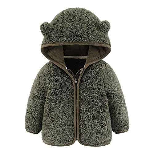 Image of Gajaous Infant Baby Boys Girls Fleece Hooded Jacket Coat with Ears Warm Todder Kids Cartoon Bear Outwear Zipper Up 0-24M
