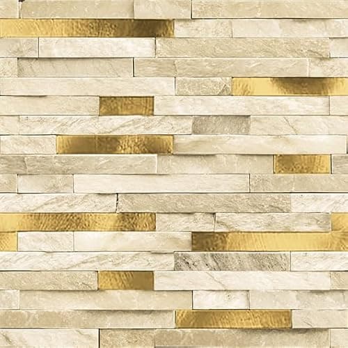 Image of WPE® 3D Wallpaper Split Face Natural Stone Design Light Beige Off White Stone Gold Feature Brick Vinyl Premium Wallpaper - Realistic Stone Look for Living Room, Kitchen, Bathroom, Feature Walls 62549