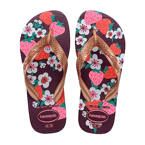 Image of Havaianas Kids Flores Girls FlipFlop Eggplant/Rose Gold 1/1.5 UK