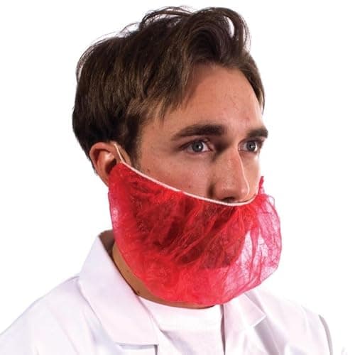 Image of Supertouch Non-Woven Beard Mask – Disposable Beard Cover for Food Processing, Pharmaceutical & Clinical Use – Latex-Free Beard Snood PPE, Red (Pack of 100)