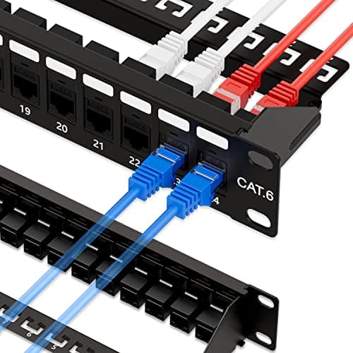 Image of iwillink 10Gbps Patch Panel 24 Port, RJ45 Through Coupler Cat6 Patch Panel UTP 19-Inch 1U with Back Bar, Wallmount or Rackmount, Compatible with Cat5, Cat5e, Cat6 Cabling