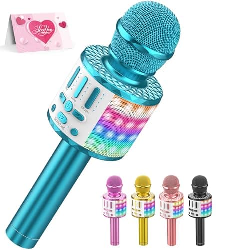 Image of Wireless Microphone with Lights, Karaoke Bluetooth Microphone for Kids Adults, Portable Toy Karaoke Mic Speaker Machine, Home KTV Player Support Phone/Pad/TV for Party Singing, Boys Girls Best Gifts