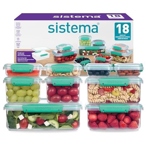 Image of Sistema KLIP IT Food Storage Containers | Airtight & Stackable Meal Prep Containers with Lids | School Lunch Boxes & Snack Boxes | 18 Count (9 Containers & Lids)