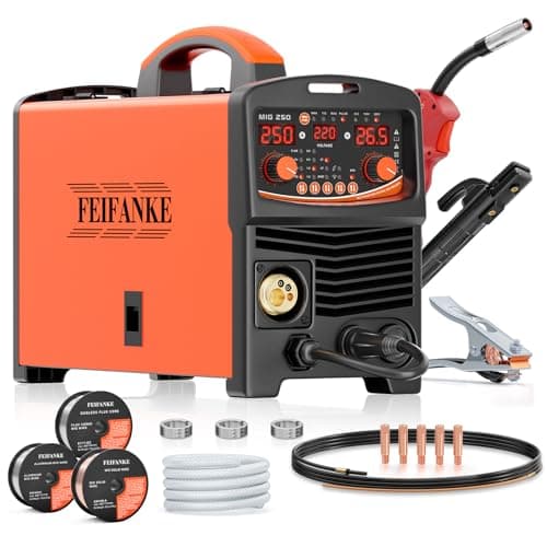 Image of FEIFANKE MIG Welders 240V 250A 6 in 1 Without Gas MIG/Gas MIG/MMA/Lift TIG/Spot Welding/Single Pulse MIG Welding Machine IGBT Inverter Gasless MIG Welders with Fast Wire Feed Gas Test