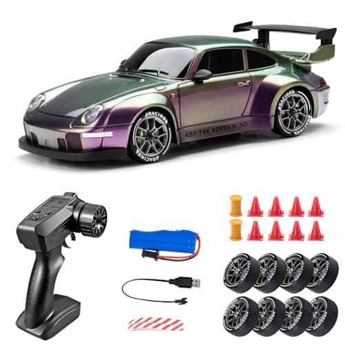 Image of RC Drift Car, 1:24 Scale Remote Control Vehicle with LED Lights, 2.4GHz 4WD High Speed RC Cars, Drifting Tires&Two Speed Modes, Racing Sports Toy Gift for Adults Boys Girls (Colorful)