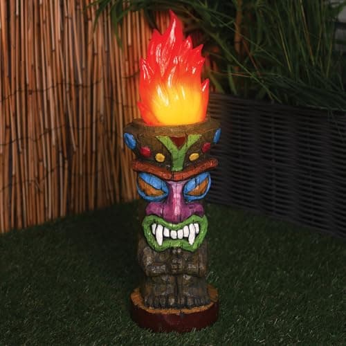 Image of New Flaming Tiki Statue with Solar Lights – 40cm Multicolour Garden Ornament – Exotic Outdoor Decoration for Festive Ambience, Intricate Carvings & Vibrant Design N-38