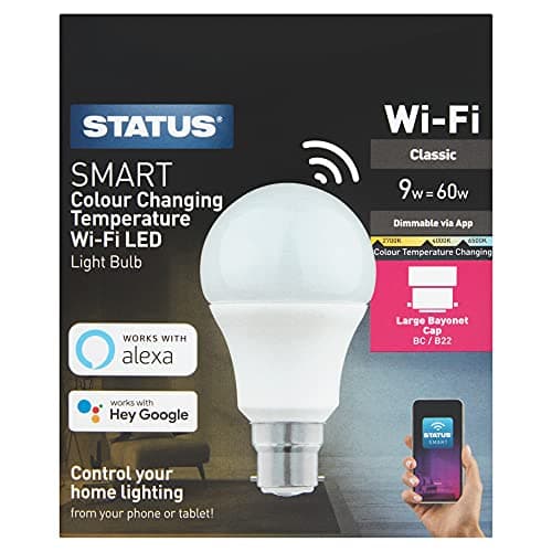Image of Status 9W Smart WiFi Led Gls Light Bulb Bayonet Cap