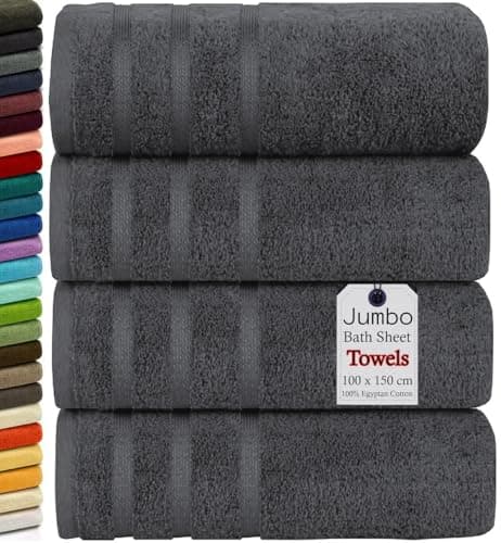 Image of Wholesale Trade Dealz Pack of 2 & 4 Extra Large Bath Sheets 100 x 150 cm 100% Egyptian Cotton Super Soft, Quick-Dry High Absorbent Hotel Quality XL Jumbo Bath Towels (4, Charcoal Grey)