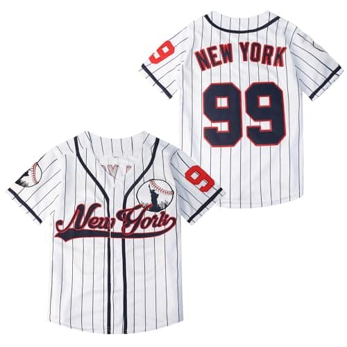 Image of Stitched Youth New York 99 Baseball Jerseys Kids Shirts Hip Hop Boys' Clothing for Party Xmas Gifts, White Striped, XS