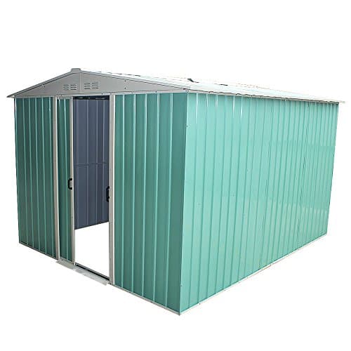 Image of Panana 8x6FT Metal Garden Apex Roof Storage Shed Metal Flat Roof Shed Door at 8FT side