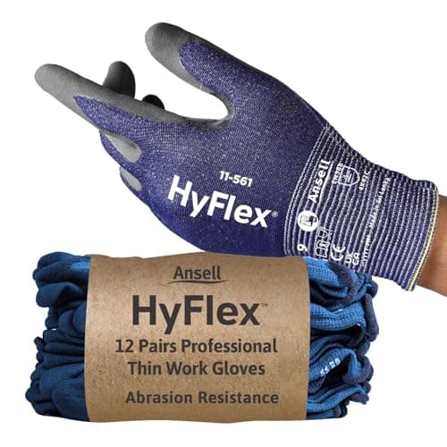 Image of Ansell HyFlex 11-561 Cut Resistant Work Gloves, Abrasion-Resistant Nitrile Coating, Industrial Safety Gloves, Lightweight, Breathable and Washable, PPE Men Women, Blue, Size XL (12 Pairs)