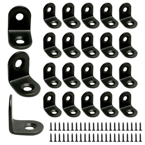 Image of OMIDEAS 20 x Angle Brackets (20 x 20 x 16) 90 Degree L Shaped Corner Brace Bracket for Wood Fixing Joining Repairing Furniture Shelves Stainless Steel Black Color Support Connector with Screws