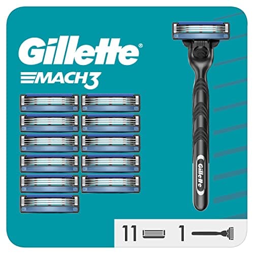 Image of Gillette Mach3 Razor with 3 Blades for Men, 1 Handle + 12 Razor Blades, with Stainless Steel Handle