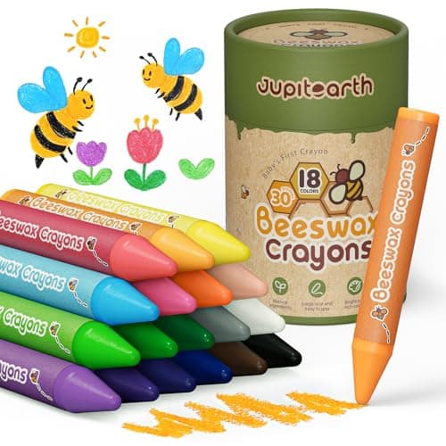 Image of JUPITEARTH Beeswax Crayons for Toddlers 1–3, 18 Non-Toxic Silky Crayons, Jumbo and Washable Crayon, Easy to Hold, Safe for Kids, Mess-Free Coloring for Preschool Art Supplies, Ages 2–4, 4–8