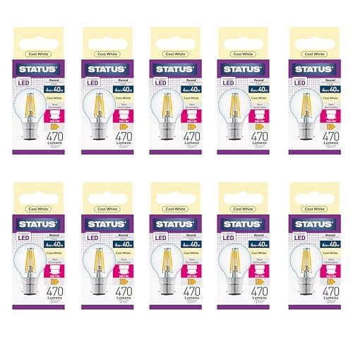 Image of Status 4w = 40w = 470 lumens Filament LED - Round - BC - Clear - Cool White Light - 1 pk Box - in White CDU