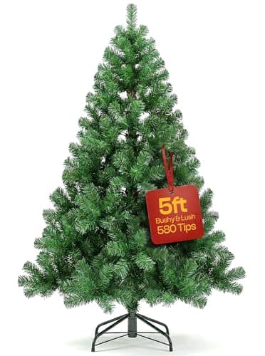 Image of KLASS 5ft Christmas Tree 580 Tips Lush Xmas Tree, Premium PVC Realistic Artificial Christmas Tree With Metal Stand, Green Christmas Trees in 4ft, 5 ft, 6ft & 7ft Sizes Perfect Christmas Decoration